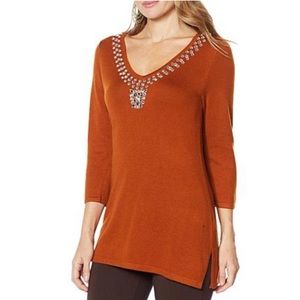 IMAN | Global Chic Touch Of Cashmere Vneck Bling Sweater